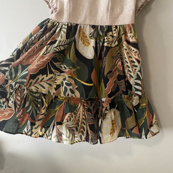 Handmade Children's Linen Rayon Viscose Cotton Cream Multicolour Pattern Dress - Picture 8 of 16